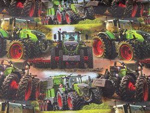 Bomuldsjersey - med sej grøn traktor
